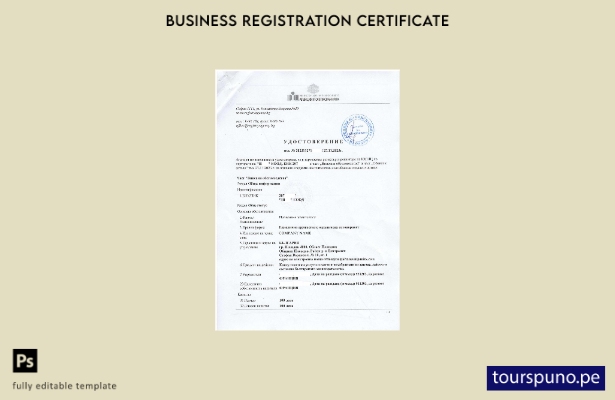 listo para imprimir Plantilla de certificado de registro de Bulgaria